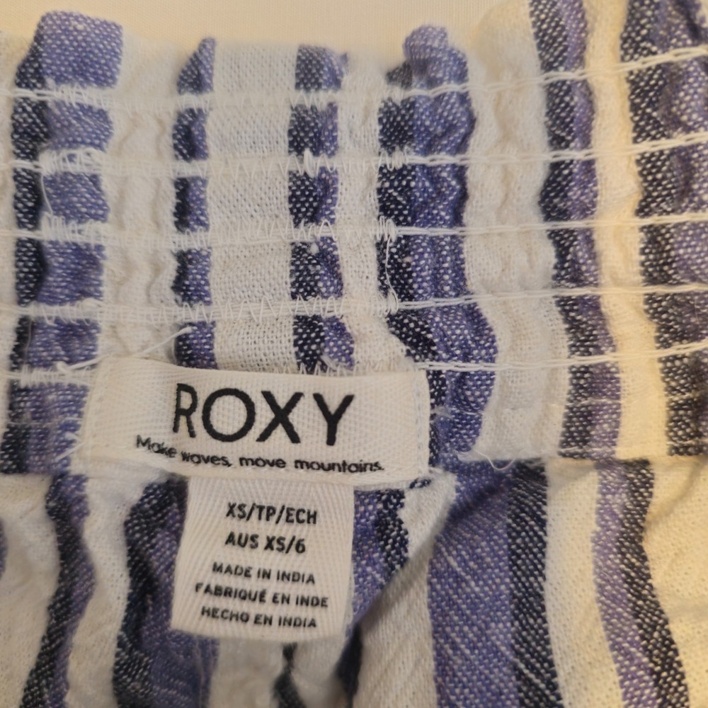 Roxy Oceanside Beach Pants Womens XS Blue White Striped Flared Leg Low Rise - Picture 6 of 12